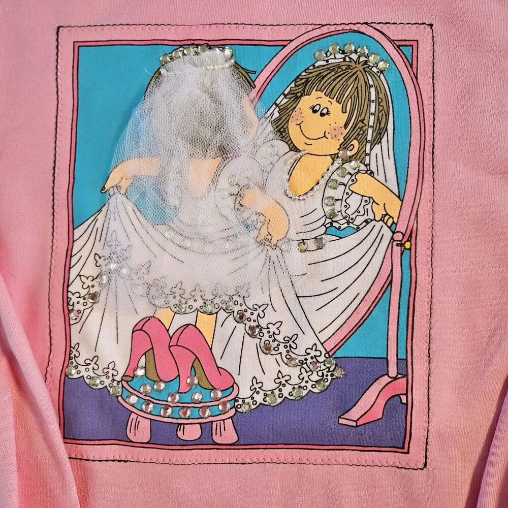 Vintage Zoodles Sweatshirt Pants Set Size 10-12 Pink Bride Wedding 90s 2pc NWT